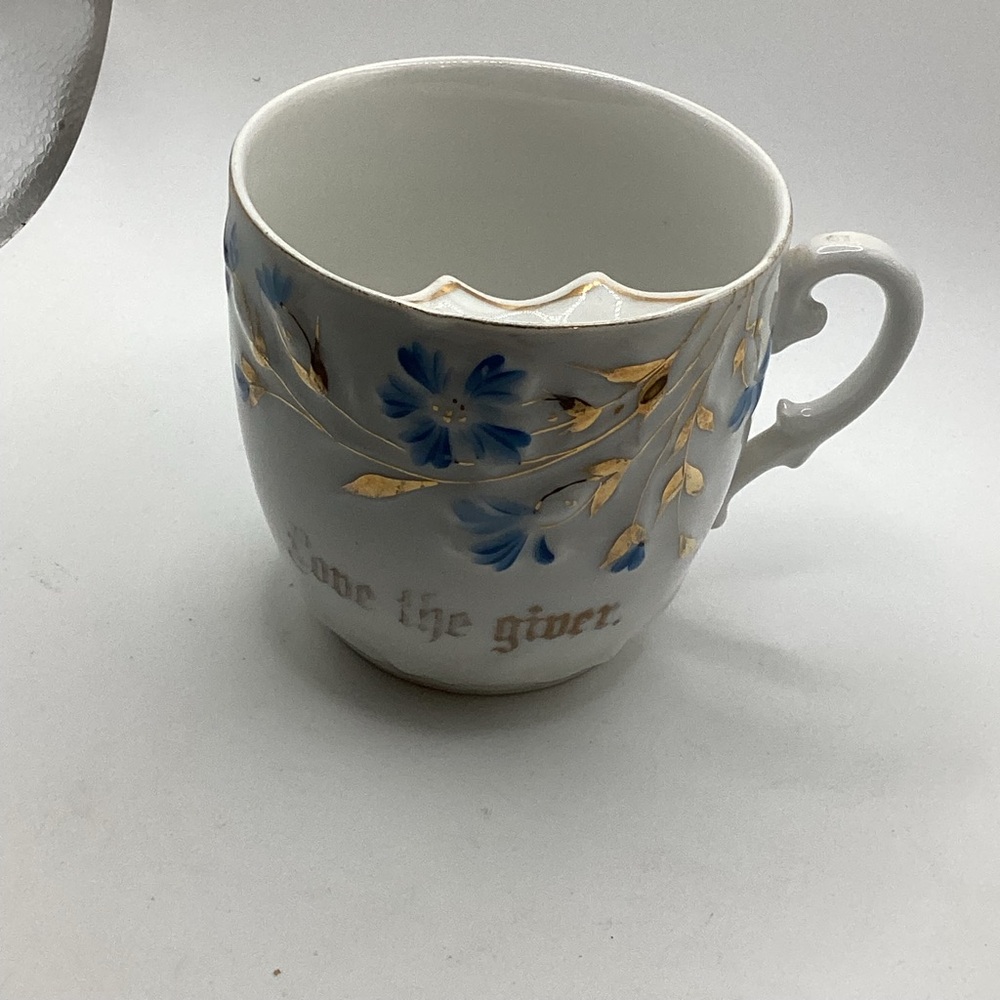 Floral MustacheCup Mug with Gold Accents Love The Giver